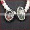 Assorted color CZ paved egg shape natural rutilated phantom quartz bead