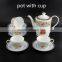 Flower Decal 19PCS Fine Bone China Tea Set With Decorated Vase Ashtray