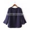 wholesale clothing round collar pure color lace up peasant top