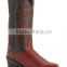 black wine brown smooth leather fancy stitched western Ostrich print cowboy boots wholesale