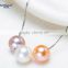 good design 8-9mm round natural white purple mixed colour freshwater jewel silver pearl pendant 925