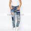 China Clothing Manufacturer High Rize Patched Ripped slim jeans for women fashion 2016 wholesale