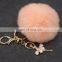 Cute Rabbit Fur Key Chain Pom Pom Car key Ring Crystal Bag Decoration