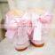 Aidocrystal women pink big size models shoes sweet bling pearls net yarn ankle boots with bowknot for girls