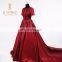 Amazing Heavy Beaded Crystal Short Sleeves Red Satin Evening Dress 2016 A Line Long Formal Evening Dresses Handmade