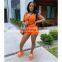 2020 Fashion Summer Sexy Two Piece Tight Crop Top Zipper Shorts Sets For Women Two Piece