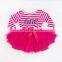 Fashion children party frock dresses long sleeves baby girls striped puffy party dress
