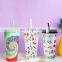 Wholesale 24Oz Reusable Swirl Tumbler Custom Logo Drinkware Magic Stadium Cold Coloring Changing Plastic Cups With Lid