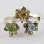 Flower Shape Blue Topaz & Citrine & Peridot 925 Sterling Silver Ring, Silver Jewellery India, Handmade Silver Jewellery