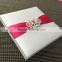 Thailand style super white luxury Silk invitation box with beautiful brooch and hot pink bow