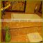 Flat polished yellow sea shell stone vanity tops for hotel bathroom, cream marble vanity tops with mulit porcelain sink