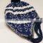 Winter Knitted Earflap Hat with Ball Top Snowflake Pattern