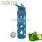 simple design glass water bottle with top quality rubber silicone cover and straw