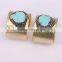 Fashion Metal Brass Gold Plated Bangles, Natural Turquoise Gem stone Bangles, with Pave Crystal Druzy Bangles