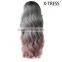 24inch two tone violet grey color loose deep curl New fashion good quality curly wave lace frontal synthetic wig