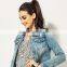 China Factory Supply Ripped Denim Jacket Women for Distress Denim Jacket Customization