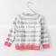 Grey and white striped baby girl raglan sleeve cardigan design for Autumn