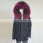 Myfur Navy Cotton Shell Parka Jackets with Fox Patchwork Fur Lining Raccoon Hooded