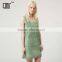 Mint green sleeveless fringed braided suede shift dress