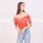 Elasticated knit crossover shape V-neck short sleeves strapless tank