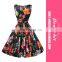 Women Sexy Colorful Flower Print Fashion Dress Beautiful Skater Dress With Belt