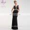 2017 New Arrival Design floor Length Black And Gold V Neck Dress For Prom