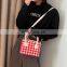 Multi plaid grid red white pu leather crossbody shoulder handbags purse with handles adjustable strap