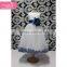 Fairy style white long dress with blue decorative pattern and blue waistband                        
                                                Quality Choice