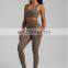 Custom Logo Breathable Sexy Hollow Out Racer Back Sports Fitness Yoga Bra Women Peach Hip Shorts Leggings Workout Gym Suit Set
