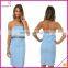 ladies mid length high waist body hugging skirt with tube style top 2pc set