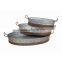 3 Piece Set Gray Large Round Galvanized Tray