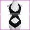 2015 Hot Sex Black Bandage Strappy Bikini Sexy One Piece Swimwear Women Swimsuit Bathing Suit Front Wrap XL