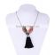 wood bead chain necklace tassel necklace geometric metal beads rings on chain necklace