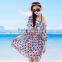 Dark blue printed australia hot women swimsuit with smocked waist