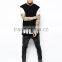 Fashion Streetwear Men's Contrast Short Sleeve Longline T-Shirt Custom printed Black 100% Cotton Oversized T Shirt Wholesale