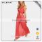 red transparent soft fabric used women long maxi skirt with side slit