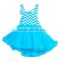 2016 children's wholesale dress blue and white lace trimmings tutu dress