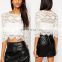 2016New Fashion White Lace Ladies Crop Top/Ladies Blouse