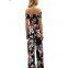 Off Shoulder Short Sleeve Floral Printed Long Jumpsuits