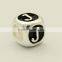 925 sterling silver letter J beads alphabet charm for DIY European bracelet