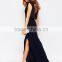 ladies Open Back Sleeveless Maxi Dress With Lace Trim And Thigh Split