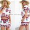 2016 walson new designer fanshion dress women summer boho beach wear 2 pcs set crop top & pants