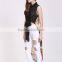 Stylish Women Sleeveless Black Printed Leopard Split Long Shirt Blouse