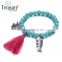 Fashion jewelry vintage ethnic hot selling blue bead pink tassel charm bracelet with fish shape pendant bracelet