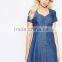 V-neckline Street Denim Tea Dress With Cut Out Back