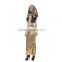 Halloween cosplay costumes clothing for adult tops and long skirt in gold color
