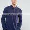 Custom Long Sleeve Button Placket Men's 100% Cotton Breathable Pique 200g Casual Navy Polo Shirt