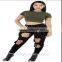 2016 Women Pants Ladies Casual White and Black With Waist-length Ripped Distressed Female Jeans
