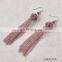 Magenta Glass Beaded Tassel Earrings