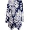 Long Sleeves Plus Size White Floral Print Tunic For Old Women